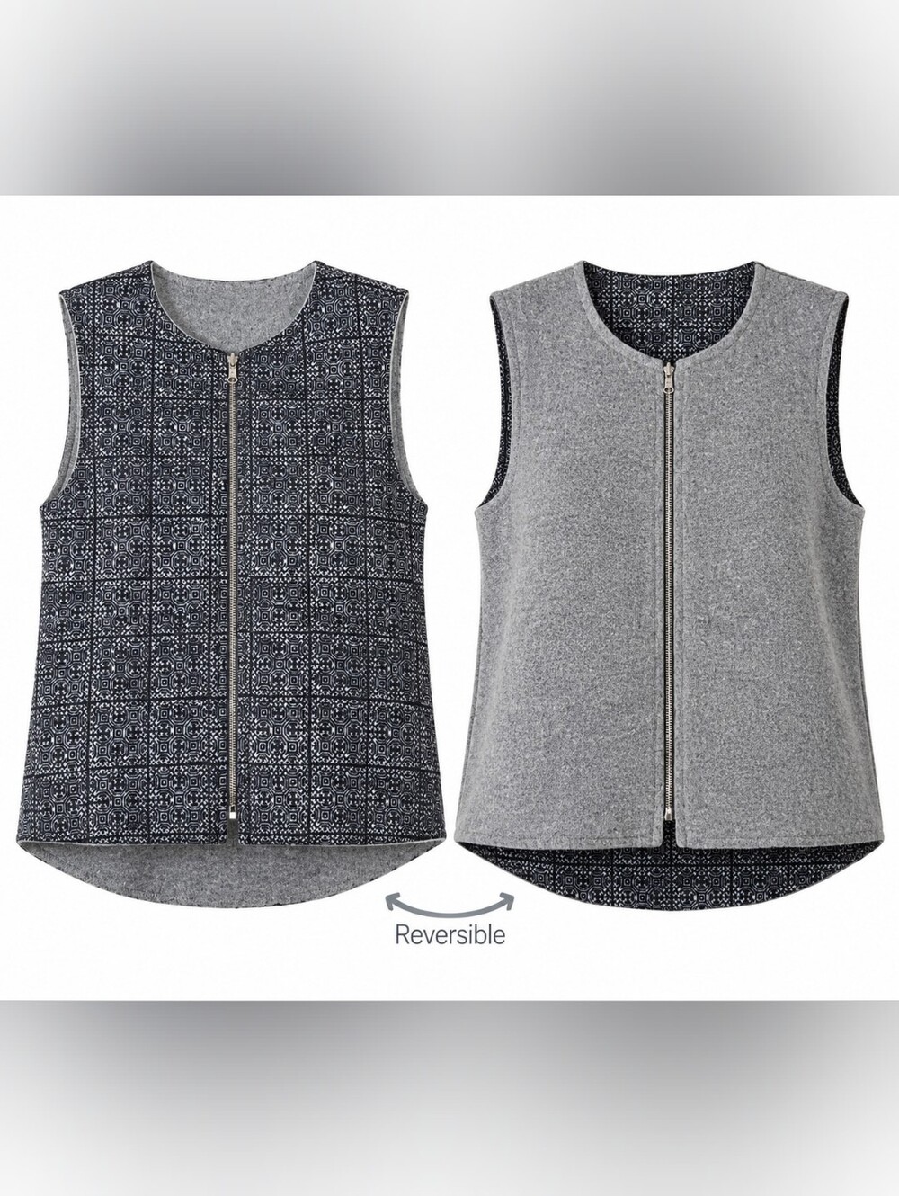 Reversible Wool Tencel Zip Vest Gray Geometric Print Australia S Grandpacore